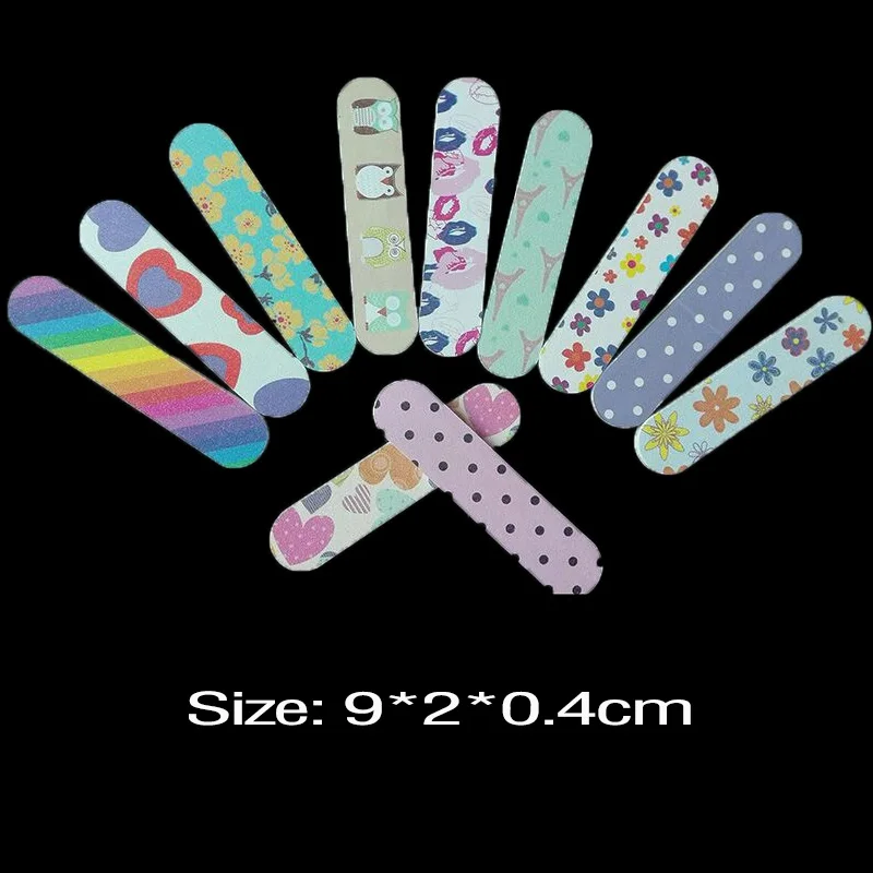 

100Pcs 9*2cm 3 layers professional floral print mini nail files buffer finger tips manicure pedicure tools