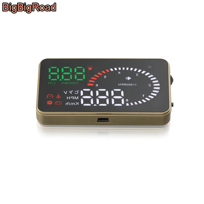 BigBigRoad автомобильный измеритель скорости HUD Дисплей лобовое стекло проектор OBD2 EUOBD разъем превышения скорости напряжение сигнализация для топливного бака