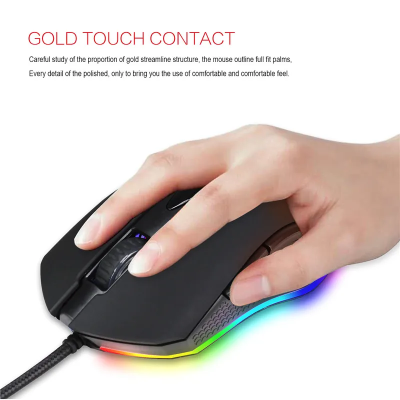 HXSJ S500 программируемый Gaming Мышь 6 пуговиц RGB подсветкой 4800 Точек на дюйм USB Проводная оптическая Мышь геймер для PC ноутбук