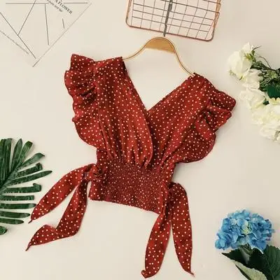 RUGOD, женские блузки в горошек с v-образным вырезом, без рукавов, элегантные, в стиле бохо, шикарный стиль, летние топы и блузки, Modis Blusas Mujer - Цвет: Красный