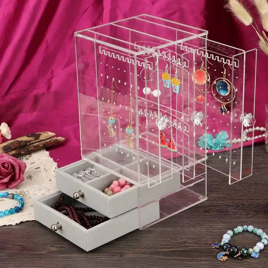 

Transparent Jewelry Rack Display Hang Stand with Drawer for Necklace Bracelet Earrings Pendant Holder Jewelry Organizer Box i
