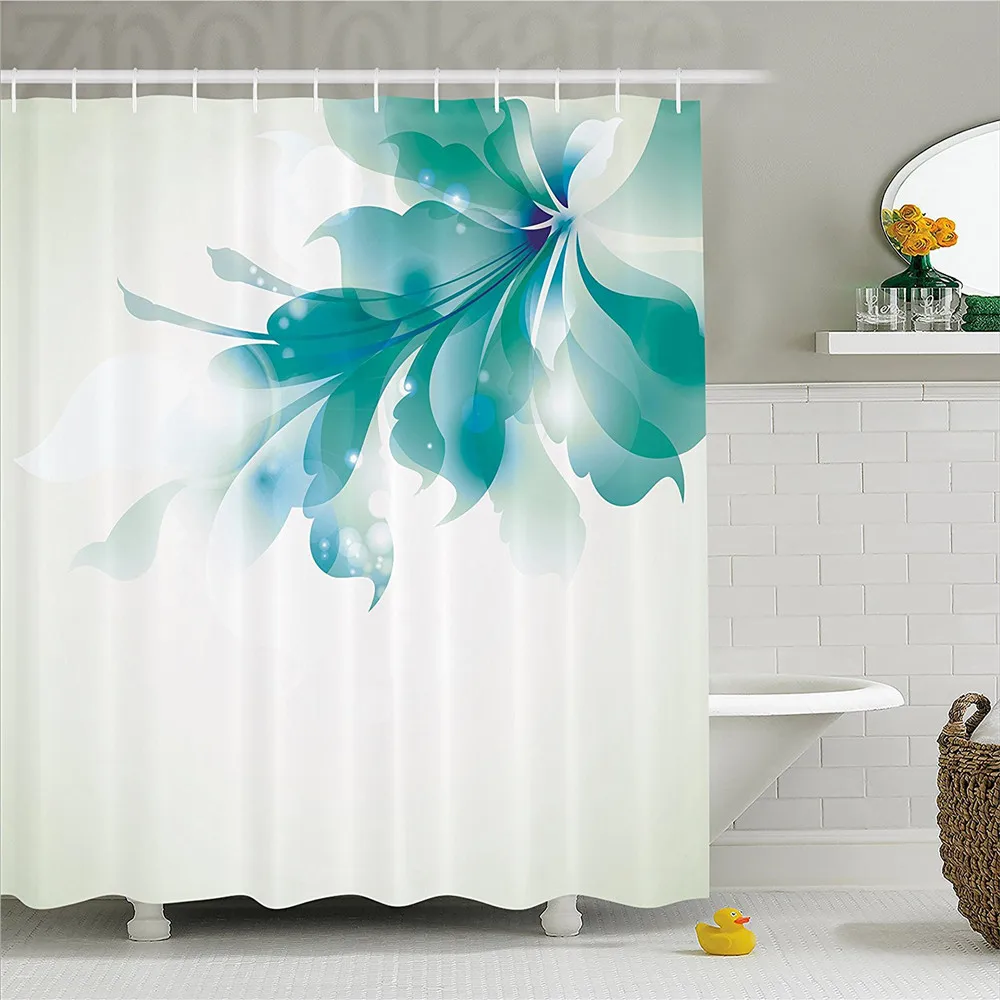 

Abstract Decor Shower Curtain Big Single Beautiful Abstract Blue Ombre Flowers Artwork Bathroom Decor Set with Hooks Turquoise