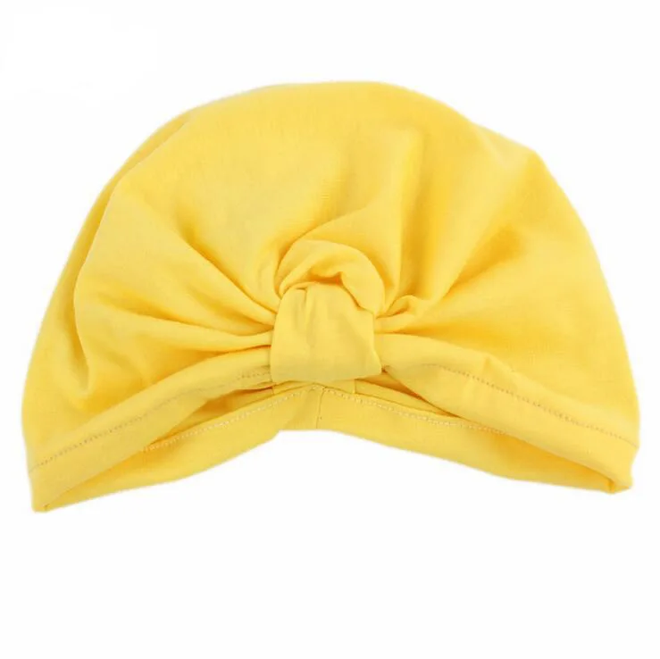 Головной убор в индийском стиле для девочек, хлопковая мягкая шапка-тюрбан, Детские Зимние шапочки, детские трикотажные шапки, тюрбаны для девочек и мальчиков - Цвет: yellow
