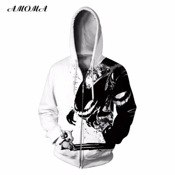 

AMOMA Unisex Realistic 3d Digital Print Pullover Zip Hoodie Sweatshirt Monster