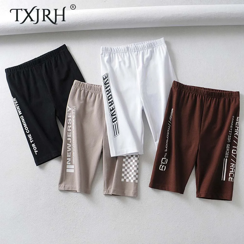 

TXJRH Sexy Letter Print Sports Running Yoga Leggings Bike Skinny Fitness High Waist Elastic Slim Packege Hips Shorts 4 Colors