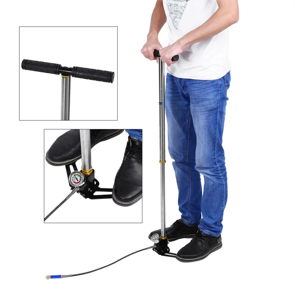 

New 3 Stage Air Rifle PCP Gun Hand Pump Stirrup Charging Gas Filter Gauge Valve Hose