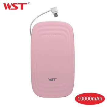 

WST 10000mAh Portable Power Bank Ultra Slim LED Flashlight Mobile Phone External Battery Pack Built in Cable Dual USB Powerbank