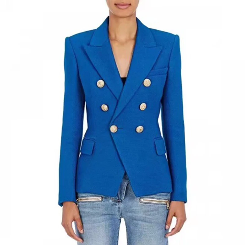 

EXCELLENT QUALITY Stylish Designer Blazer for Women Double Breasted Lion Buttons Gold Painting Blazer Jacket Plus Size S-3XL