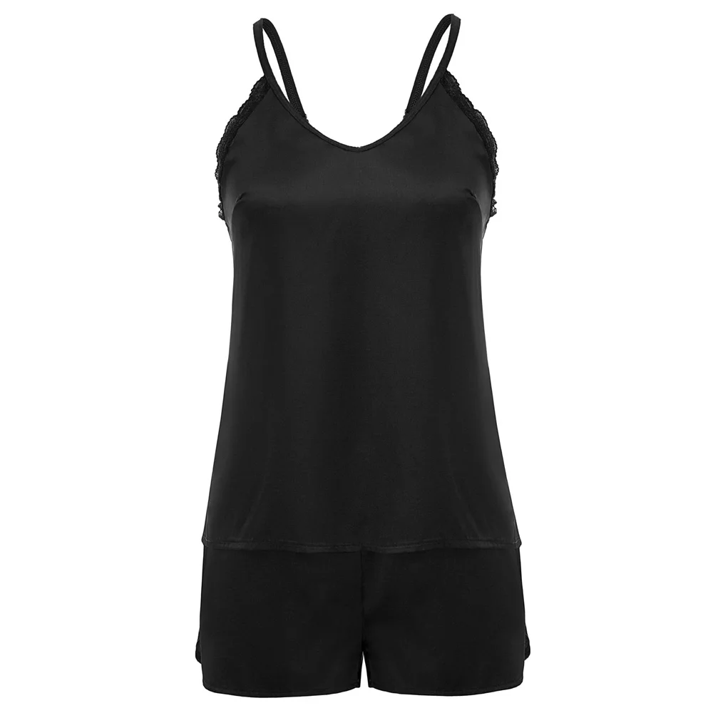 Pajama sets Women summer sexy comfortable ladies Smooth Silk-Like Sleepwear V-Neck Cami Tops+Shorts Nightie