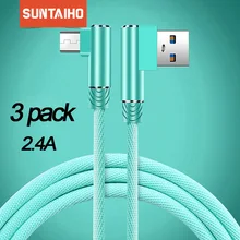 Suntaiho Micro USB кабель 90 градусов USB кабель для samsung A8 A7 2.4A Быстрая зарядка для huawei для Redmi Note 5 кабели для планшетов