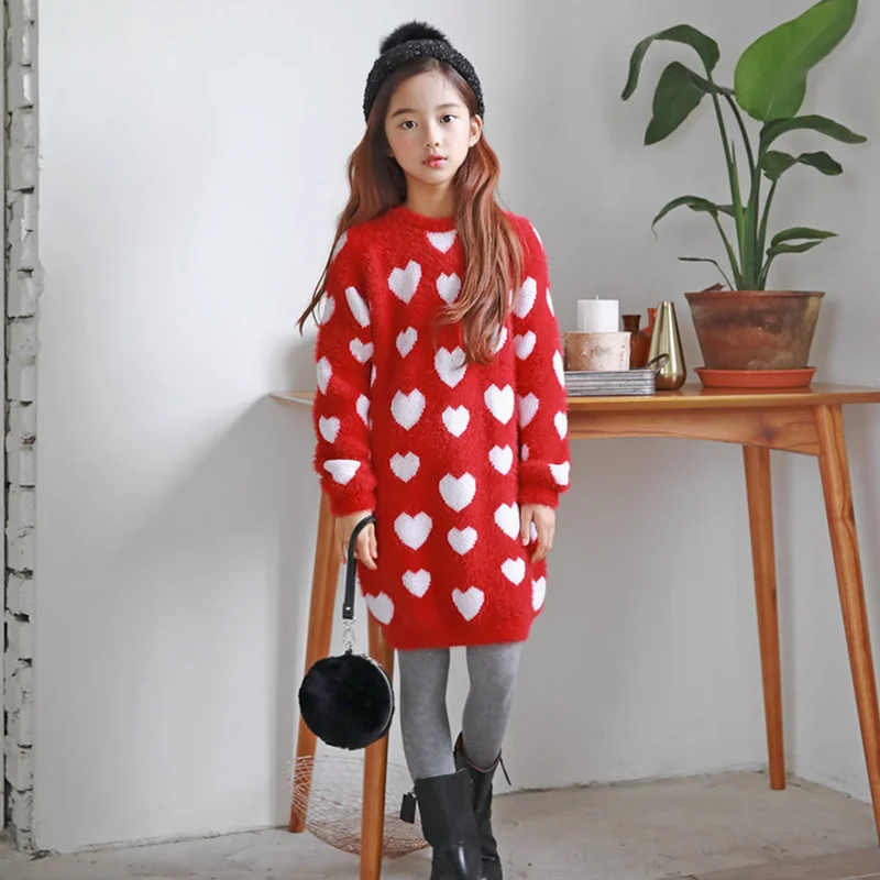 

2018 New Children Autumn Coat Heart Pattern Baby Sweaters Girls Cute Sweater Toddler Tops Mother and Daughter Dress Sweet,#3414
