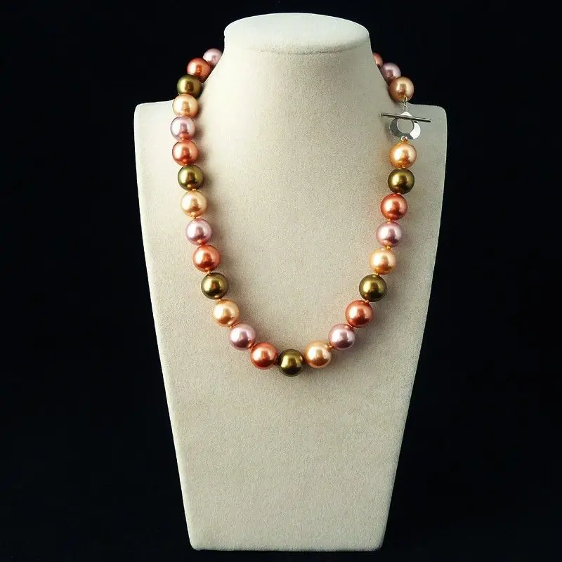 

Free shipping Miss .791 latest popular style natural AAA+ 12mm mix color shell pearl fashion necklace