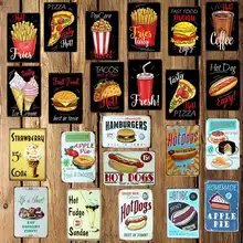 [Mike86] фаст-фуд хот-дог фри пицца яблочный пирог мороженое металлический знак настенная доска плакат на заказ живопись Декор Искусство LT-1696