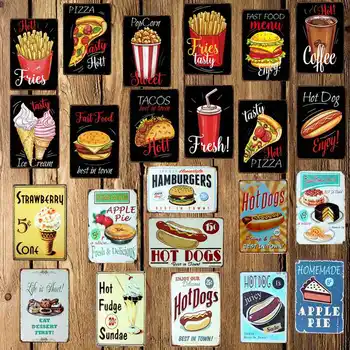 

[ Mike86 ] FAST FOOD HOT DOG FRIES PIZZA APPLE PIE ICE CREAM Metal Sign Wall Plaque Poster Custom Painting Decor Art LT-1696