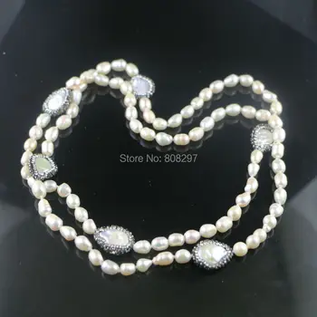 

Newest 3Pcs Fashion White Pearl Necklace Natural Freshwater Pearl Pave Crystal Rhinestone Jewelry For Women Necklace