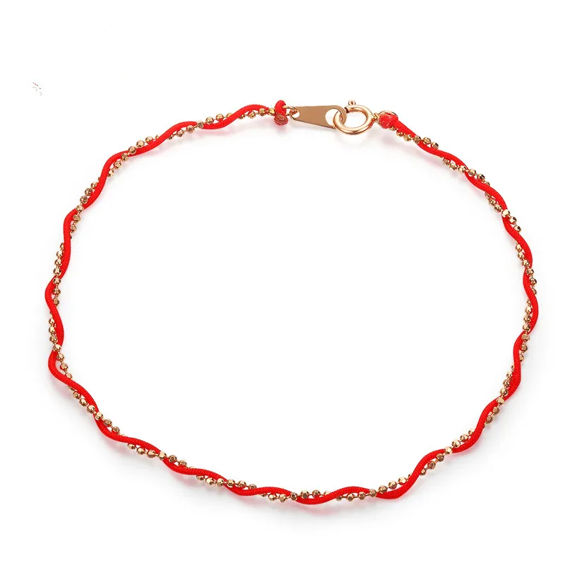 

VOJEFEN Minimalism 18K Rose Gold Charm Bracelet & Red Rope Good Luck Symbol Bracelet Fine Jewelry Bohemia Double Bracelets
