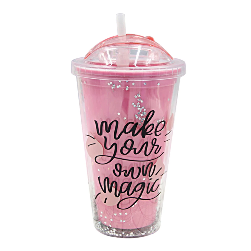 

Plastic Iced Tumbler Double-walled Ice Cold Drink Coffee Juice Tea Travel Cup Bottle Mug With Straw Liquid Beaker Lid HTQ99