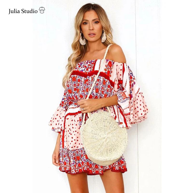 Boho платья в богемном стиле с цветочным принтом рукавом три четверти бохо платье