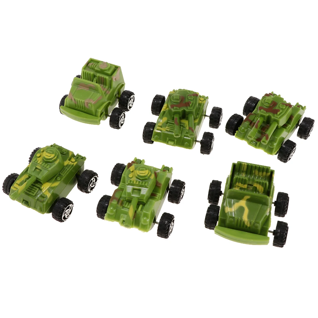 6pcs Pull Back Plastic Army Tank Model Vehicle Car Toys Soldiers Playset Accs Kids Hobbies Xmas Gifts