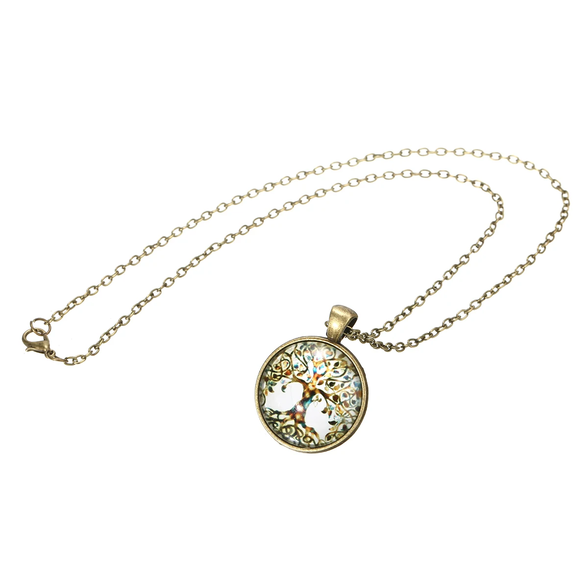 Retro Men Women Art Magnifying Glass Cabochon Tree of Life Pendant Bronze Sweater Chain Necklace Statement Jewelry Shellhard