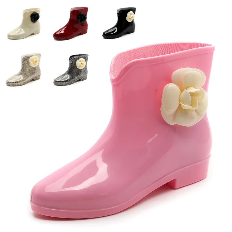 Женские весенние ботильоны, галстук-бабочка с цветочным узором, Зимние непромокаемые сапоги, Женская водонепроницаемая однотонная резиновая обувь на платформе, Детская непромокаемая обувь, женская обувь