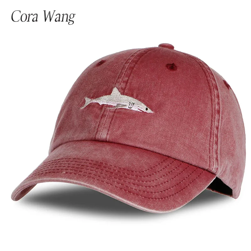 Cora Wang 100% хлопок промытый casquette бейсболки мужские шапки Акула шляпа c вышивкой для
