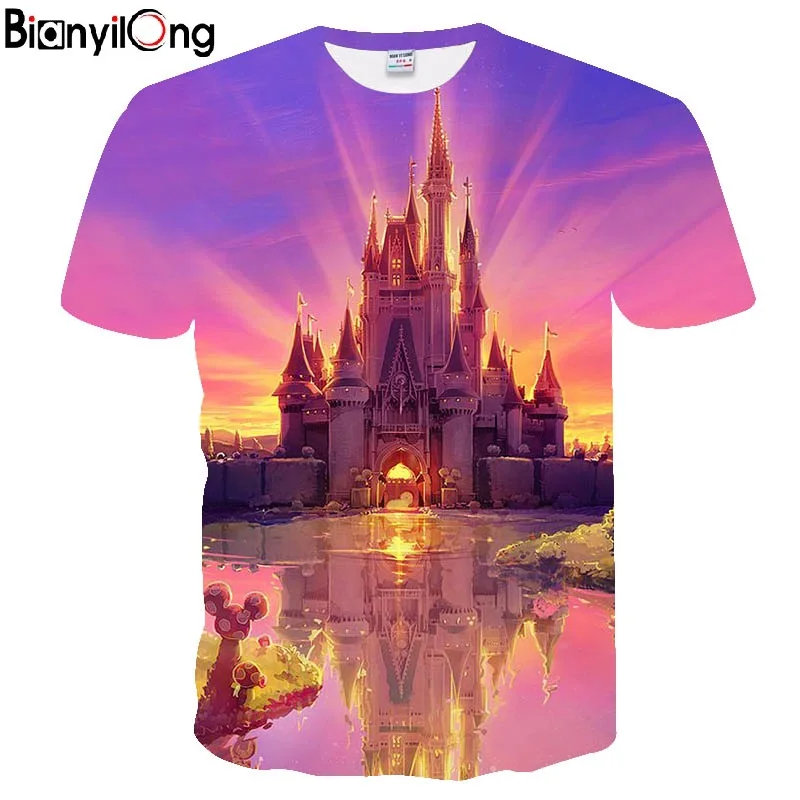 

2019new tshirt men brand T Shirt 3D Men Fashion T-Shirt Men Boy Summer Clothing Casual Castle Mickey print Tshirt
