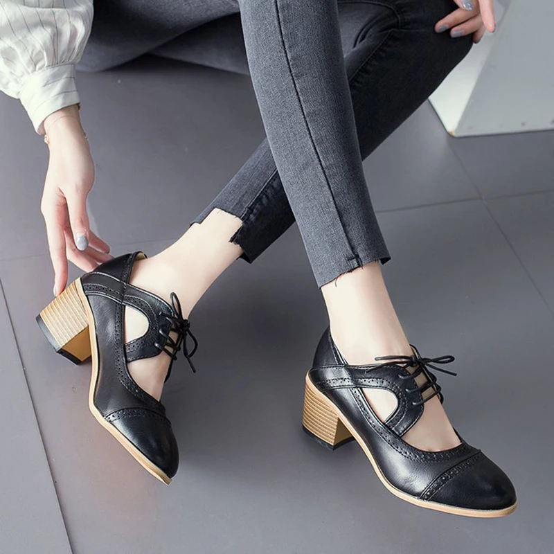 Ariari/Новые осенние женские туфли-лодочки; модные женские туфли на высоком каблуке со шнуровкой и круглым носком; дышащие износостойкие свадебные туфли для вечеринки