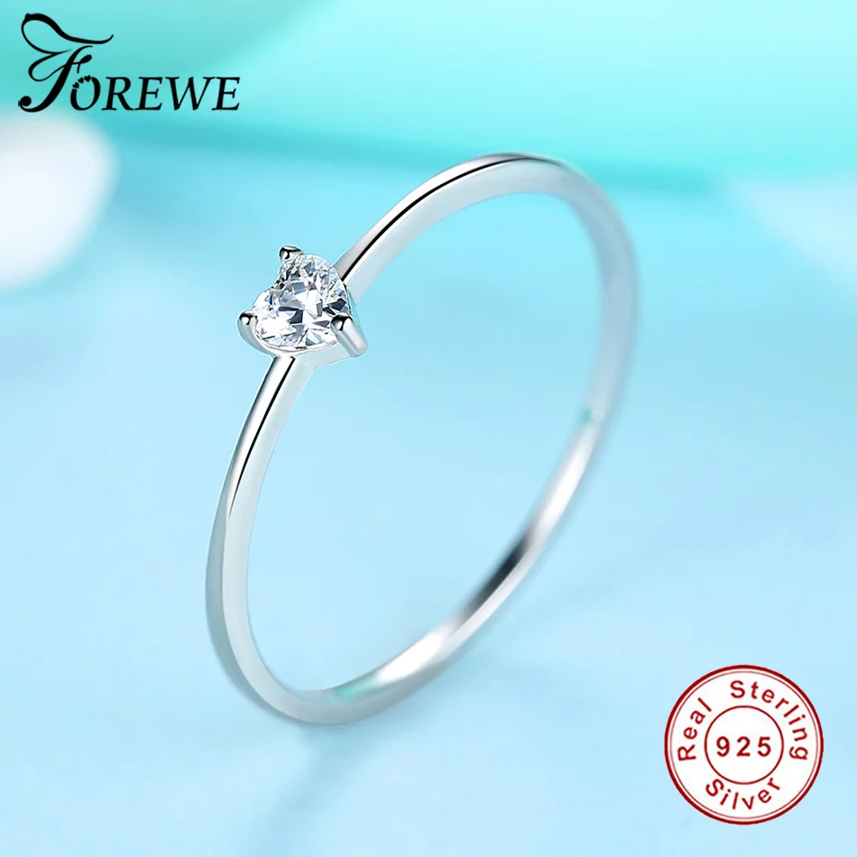

Genuine 925 Sterling Silver Romantic Love Heart Wedding Rings for Women Cubic Zirconia Crystal Finger Rings Silver 925 Jewelry