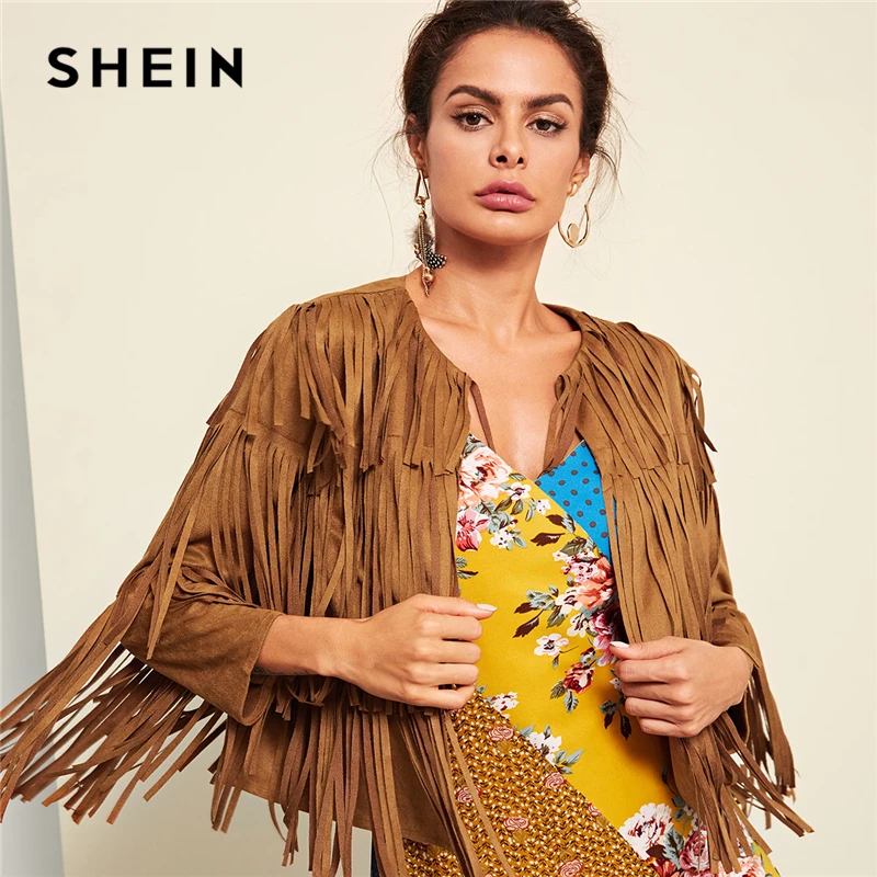 Buy SHEIN Brown Elegant Highstreet Tiered Fringe