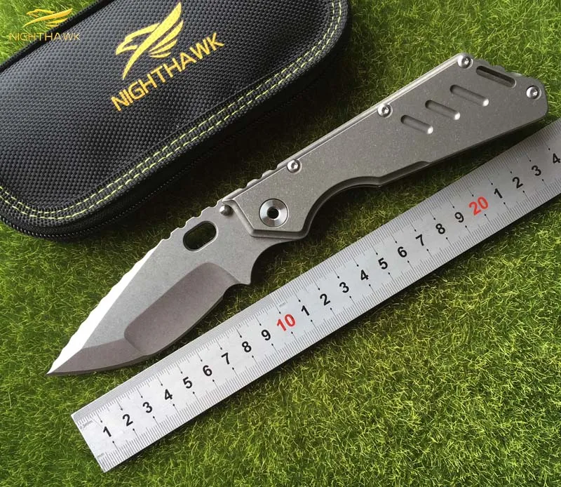 

NIGHTHAWK New Customized MSC XL Copper Gasket Folding Knife D2 Blade Flame Texture TC4 Titanium Handle Tactical Survival Fruit K