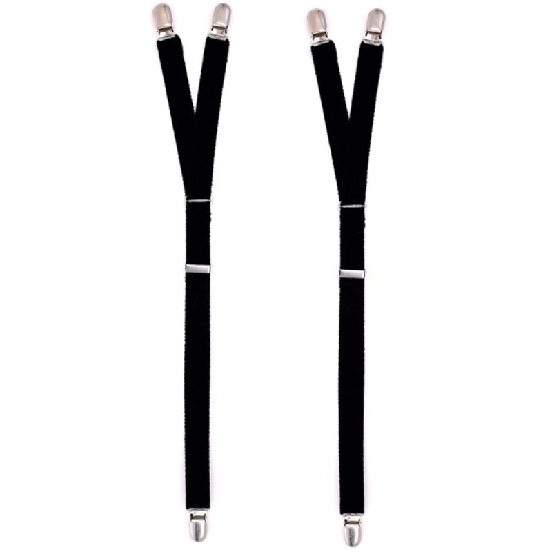 

2Pcs Nylon Y Style Elastic Leg Suspender Strap Shirt Stays Non-slip Locking Clampss Black New