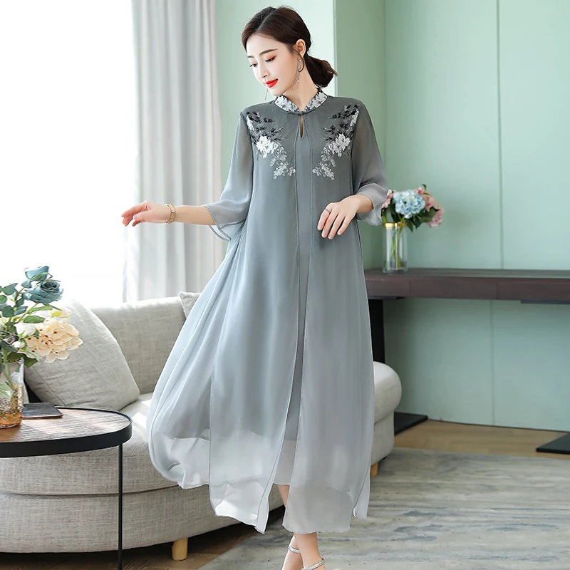 

Women 2019 Vintage Stand Collar Half Sleeve Party Dress Summer Elegant Floral Print Dresses Plus Size Vestidos