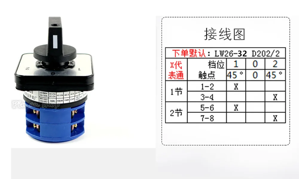 Lw26-32/2 3 позиционный поворотный переключатель 32A 2 полюса переключение cam Универсальный Переключатель серебряные контакты