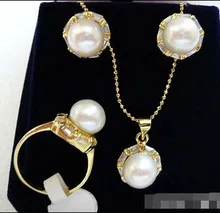 Замечательный женщины камень белый жемчужина 18KGP CZ серьги кулон кольцо 18KGP прекрасно широкий ювелирные изделия