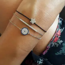 Подлинный 925 пробы Серебряный глаз Турецкая бижутерия Good Luck AAA циркон Тонкий cz КРУГЛЫЙ зловещий глаз Шарм Проложили Звено Цепи Браслеты