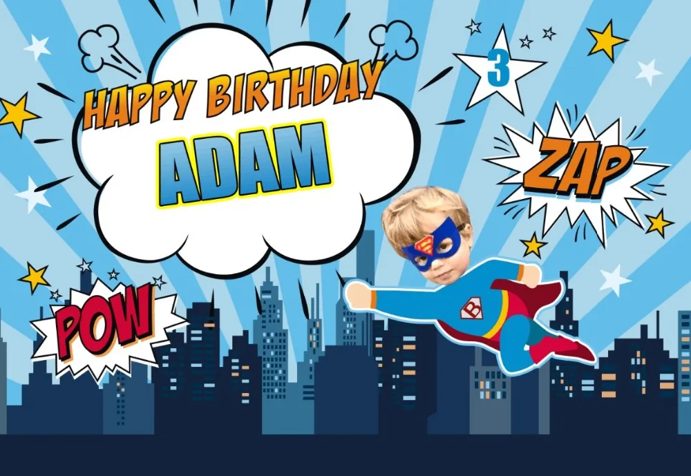 

custom super hero birthday city skyline theme background High quality Computer print party backdrop