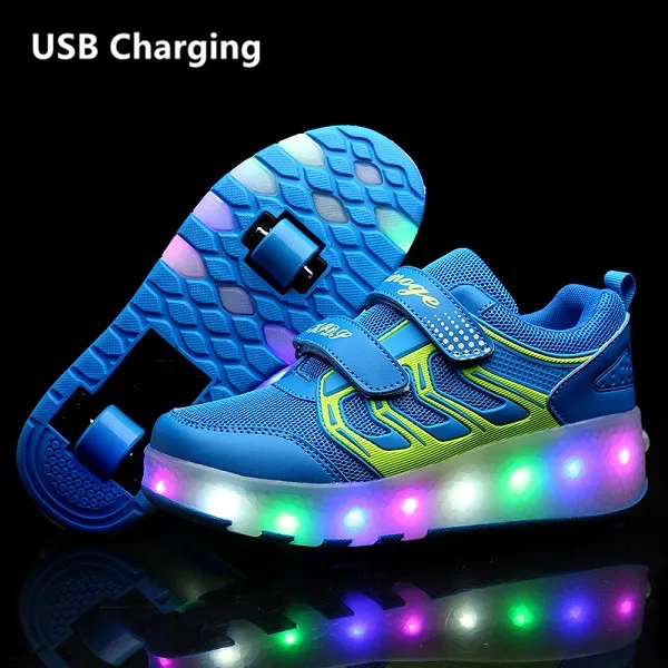 Heelies USB зарядка светодиодный Красочные Дети Мода кроссовки с два колеса роликовые коньки обувь для мальчиков и девочек синий - Цвет: T3 Blue