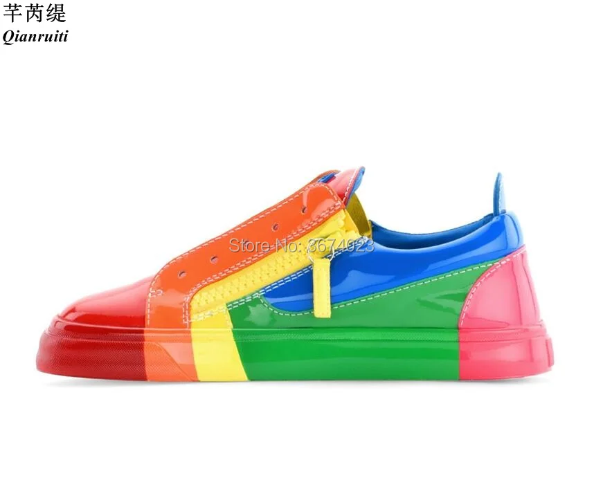 

Qianruiti 2019 New Men Mixed Color Sneakers Rubber Thick Flats Patchwork Trainers Round Toe Casual Shoes Men Spring Summer