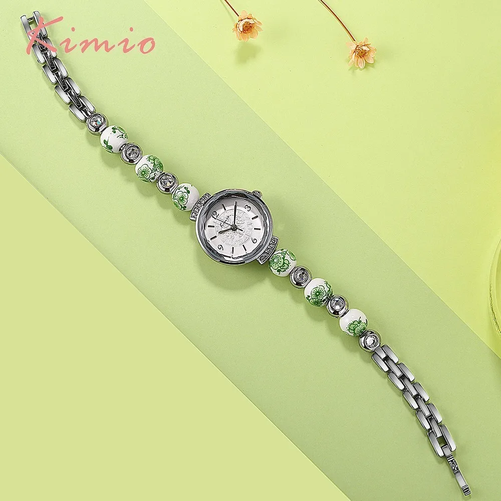 KIMIO Retro Really Chinese Ceramic Watch Blue And White Porcelain China Auspicious Pattern Bracelets Women Watches Luxury Brand