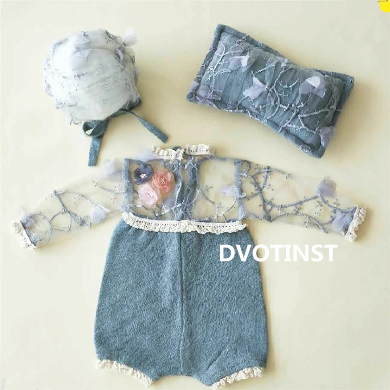 Conjunto de Roupas Dvotinst Newborn Fotografia Adereços Bebê Rendas Crochê Malha Acessórios Estúdio Tiro Foto Prop 5 Cheap Chapéus e bonés