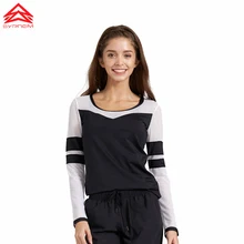 Для женщин с длинным рукавом толстовки выдалбливают сплошной цвет черный спортивные майки мягкие бег рубашки для мальчиков белый Йога Топ