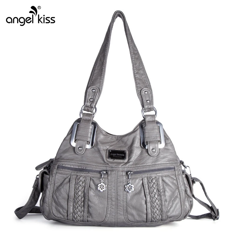 

Double Zipper Pockets Washed Leather Women Soft Bag Women Handbags Shoulder Bag for Women 2019 Ladies Hand Bags Sac a Main