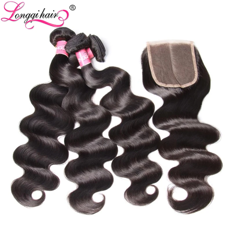 

Longqi Hair Body Wave Bundles with Closure Peruvian Hair Bundles with Closure Remy Human Hair Bundles with Closure 4pcs/lot