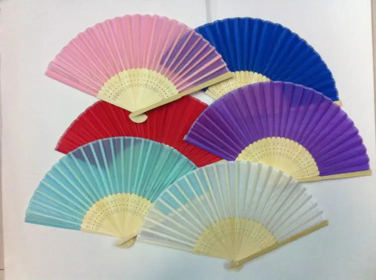 

Plain Color Ladies Chinese Hand Fans Wedding Favors Small Bamboo Folding Silk Fan Party 10 pcs /lot
