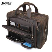 MAHEU, винтажный кожаный мужской портфель с карманами, сумка из воловьей кожи на бизнес-чемодан, Crazy Horse, кожаные сумки для ноутбука, дизайн