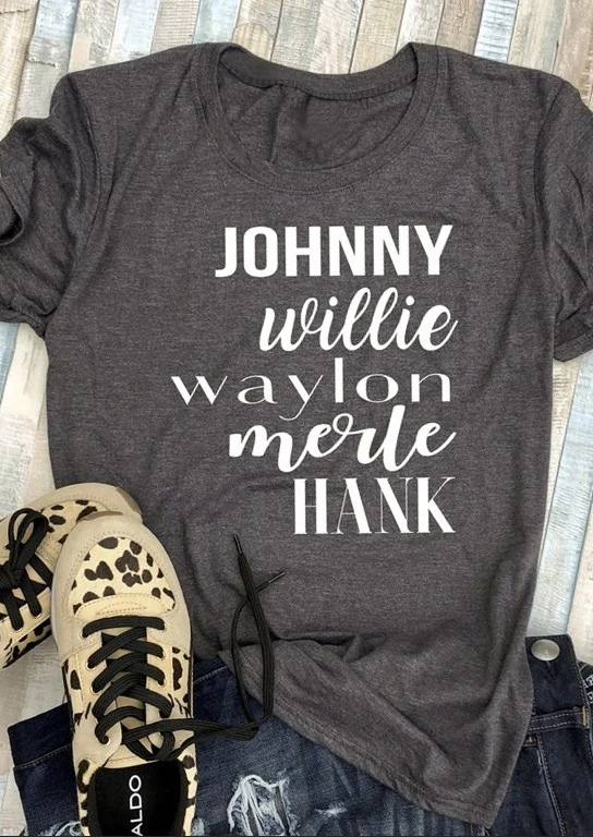

2019 Fashion Women T-Shirt Summer short sleeve Johnny Willie Waylon Letter Print female t shirt O-Neck T-Shirt Casual Lady Tee