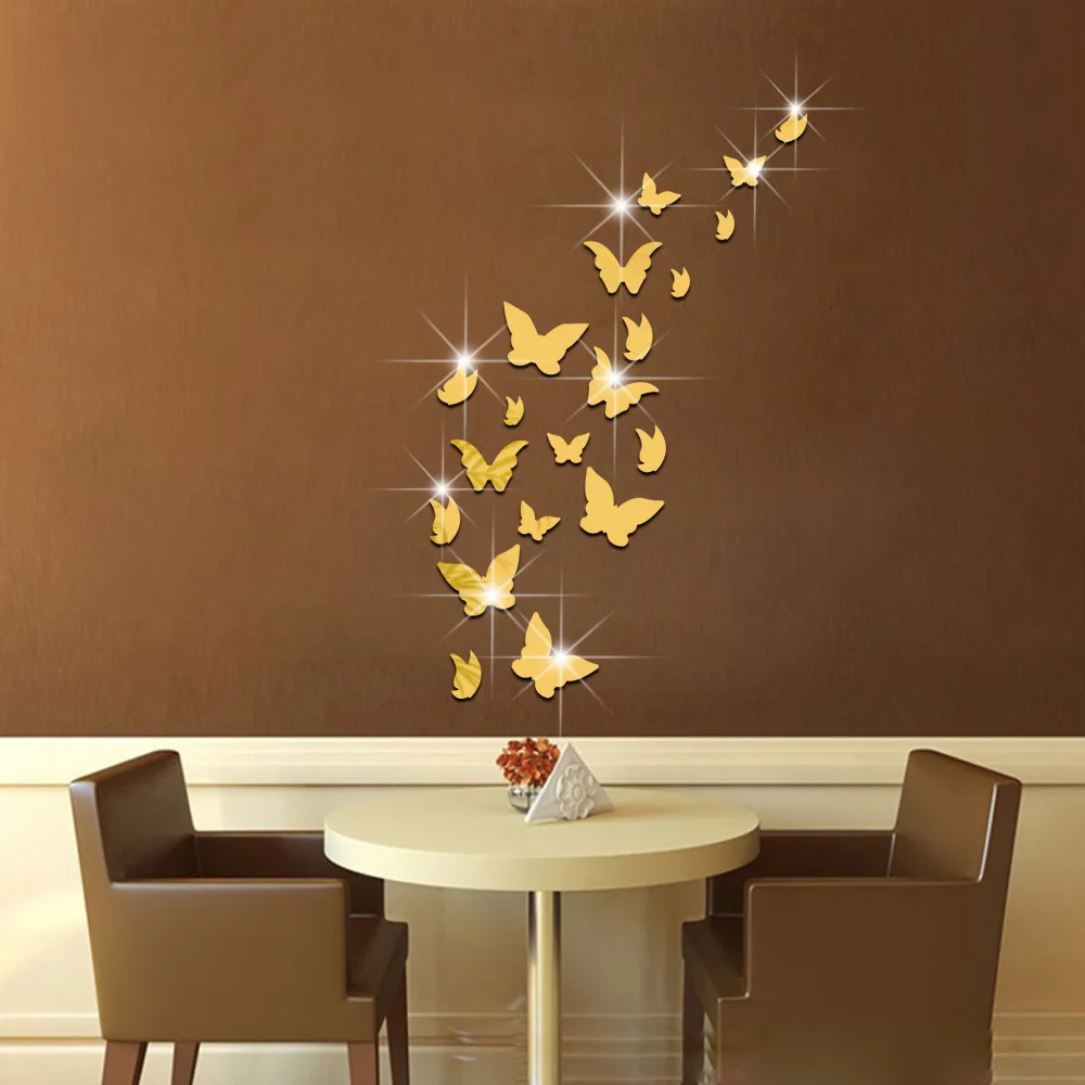 

20 PCS Butterfly Mirror Wall Stickers Quotes Papillon Wall Decoration Acrylic Sticker For Kids Rooms DIY Muurstickers Home Decor