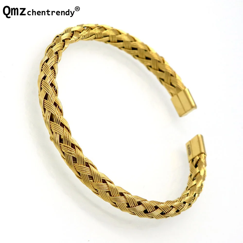 Wholesale Luxury Stainless Steel Twisted Chain Cable Bracelet Men Gold