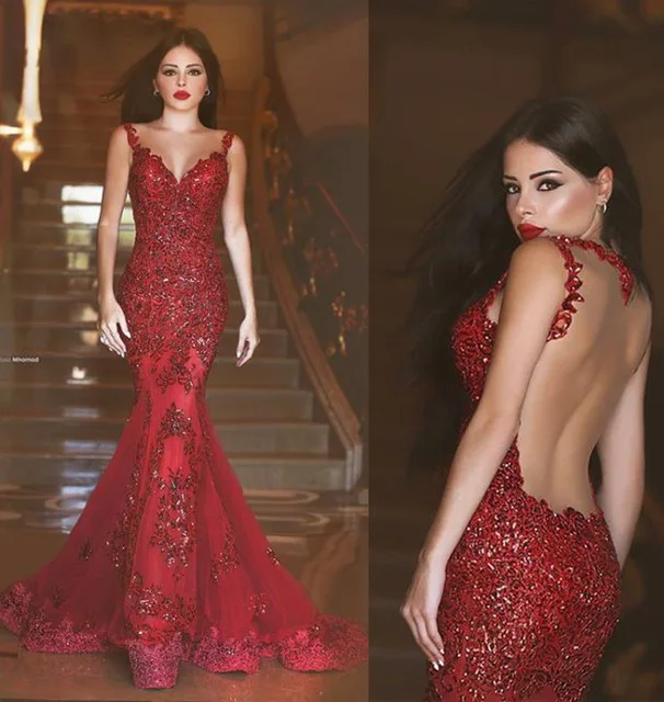 

2017 Sexy Backless Sequins Appliques Mermaid Long Evening dresses Sleeveless V-Neck Formal Dress Party Gowns Vestidos de noite